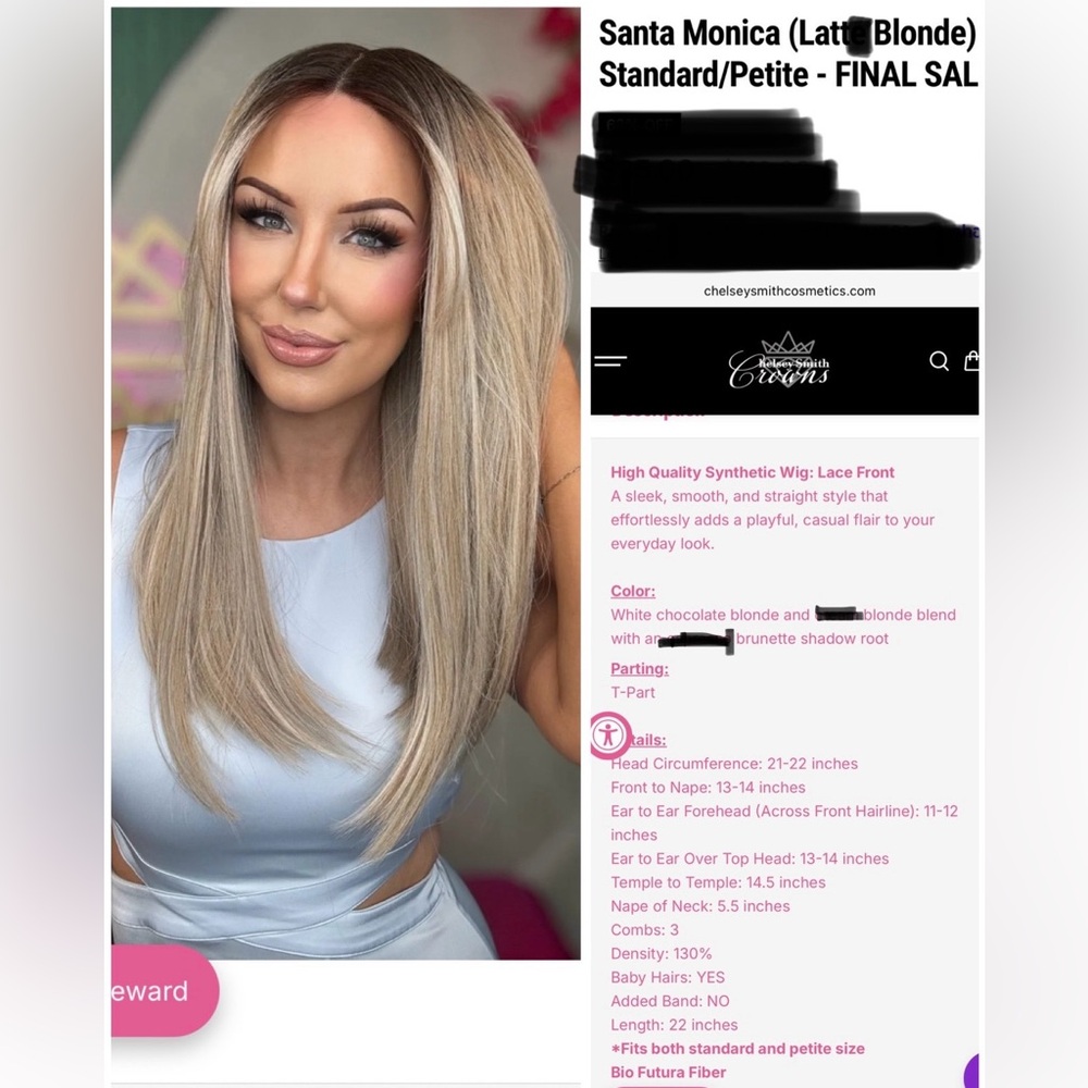 CSC Santa Monica Blonde Standard/Petite Synthetic Wig: Lace Front T Part